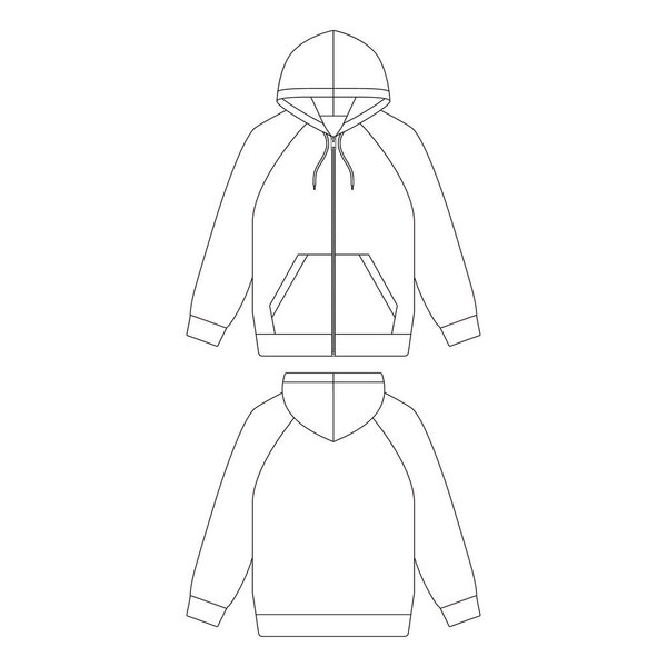 Template raglan zip hoodie vector illustration flat design outline clothing collection