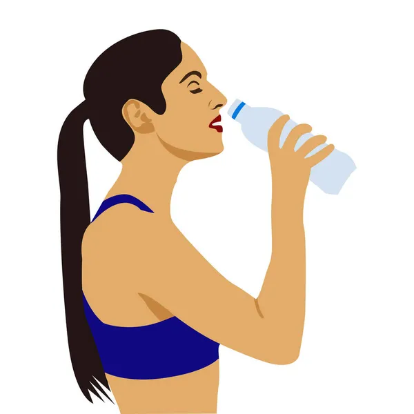 Κορίτσι Πίνουν Γλυκό Νερό Επίπεδη Διάνυσμα — Διανυσματικό Αρχείο