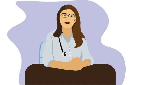 Vrouwelijke Dokter Platte Karakter Illustratie — Stockvector