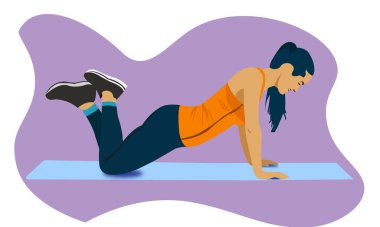 Evde Yoga İnce Yapan Kız Düz Vektör