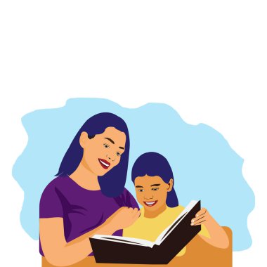 Anne çocuğuyla kitap okuyor.