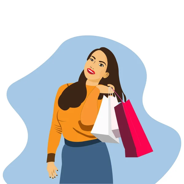 Shopping Girl Vector Flat Character Illustration — 图库矢量图片