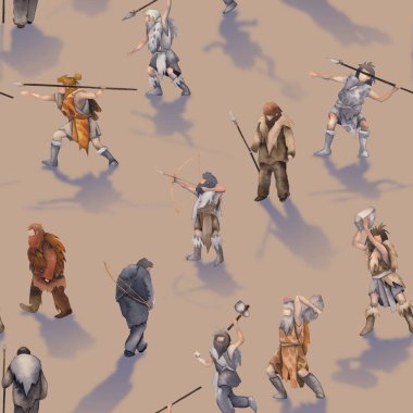 İlkel insanların gölgelerini oluşturan sulu boya desenleri tekrarlanıyor.