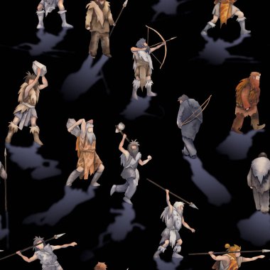 İlkel insanların gölgelerini oluşturan sulu boya desenleri tekrarlanıyor.