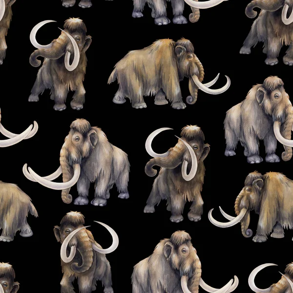 Repeated seamless pattern of a watercolor mammoths — Stockfoto