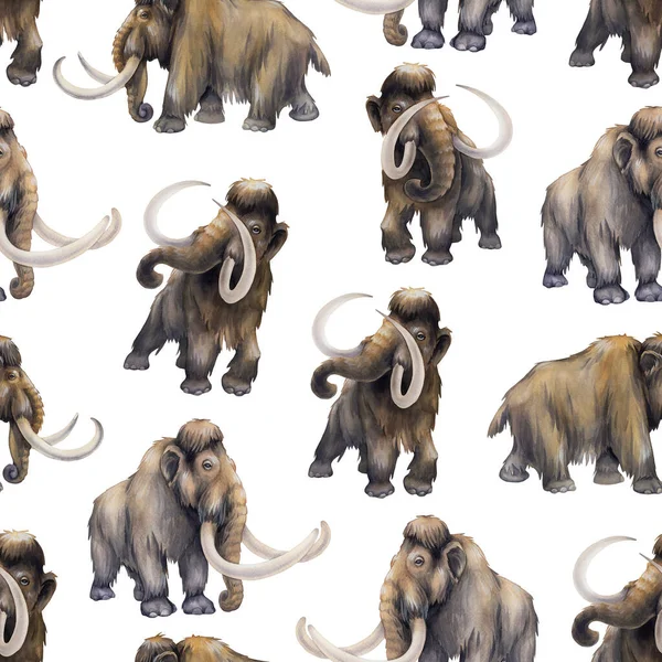 Repeated seamless pattern of a watercolor mammoths — Stockfoto