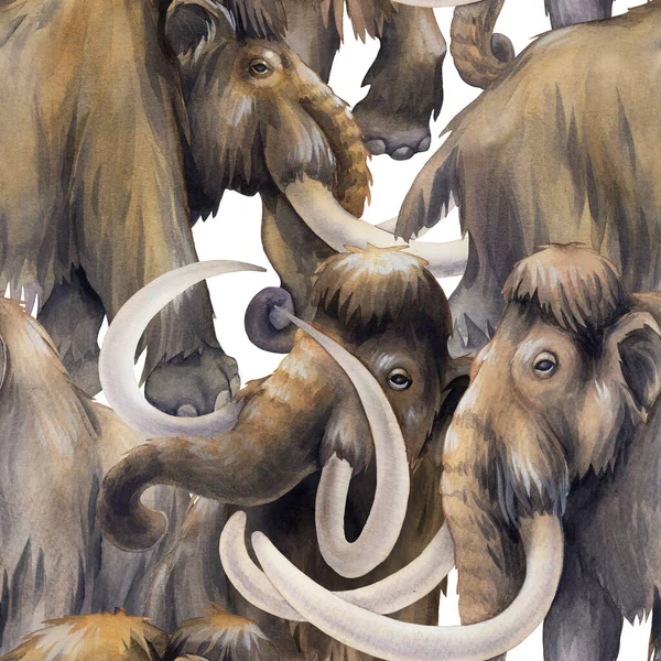 Wielokrotny bezszwowy wzór akwarelowych mamutów — Zdjęcie stockowe