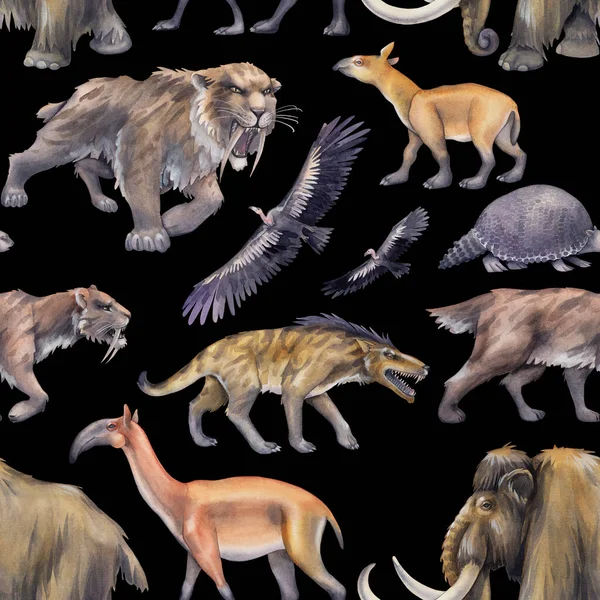 Repeated seamless pattern of a watercolor prehistoric animals — Stockfoto