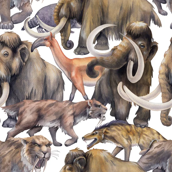 Repeated seamless pattern of a watercolor prehistoric animals — 스톡 사진
