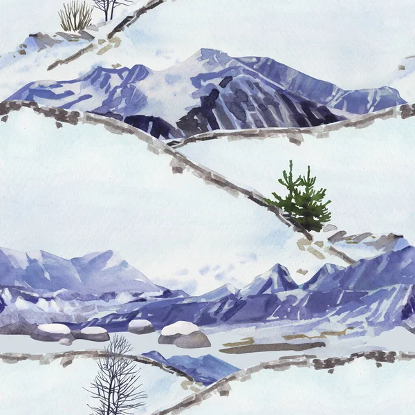 Repeated seamless pattern of an abstract watercolor mountains. — 图库照片