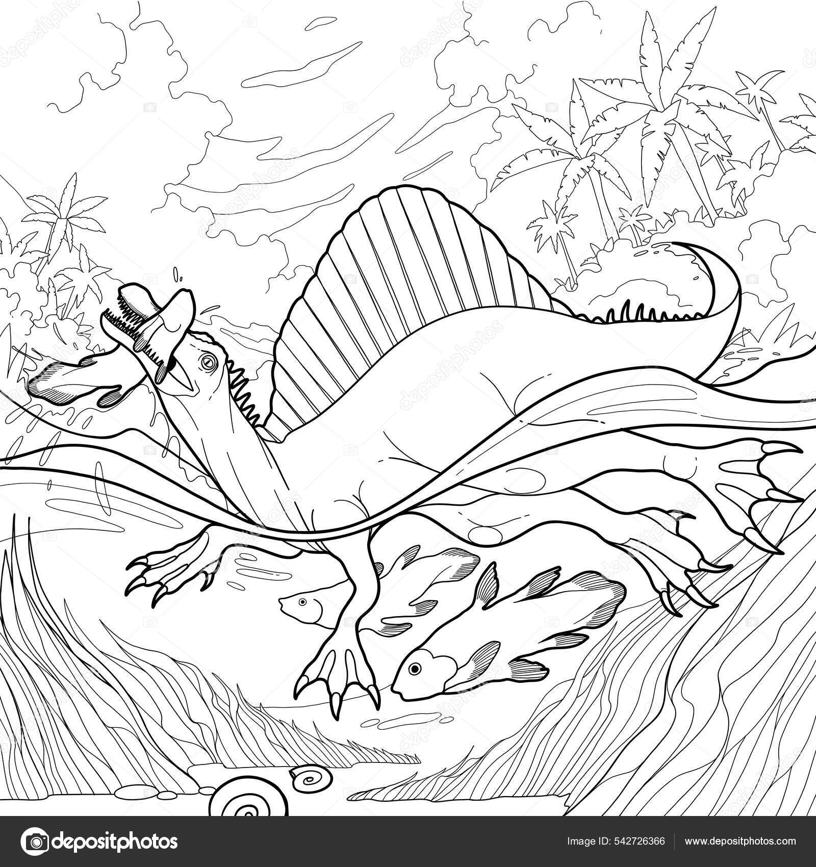 Spinosaurus Hunts Fish Waters Sea Ocean River Prehistoric World ...