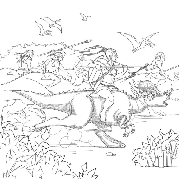 Pachycéphalosaure cavalier guerriers aller sur une attaque. — Image vectorielle