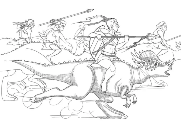 Paquicefalossauro cavaleiro guerreiros ir em um ataque. — Vetor de Stock