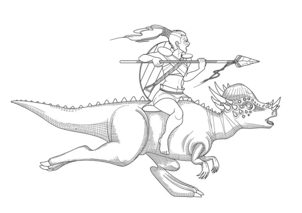 Jong meisje krijger rijden op een pachycephalosaurus. — Stockvector