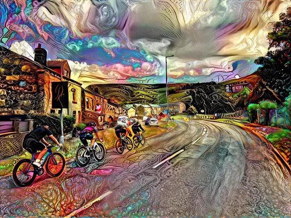 英国康涅狄格州伯恩利路的骑自行车者 — 图库照片