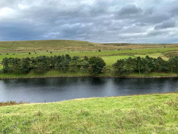 Booth Wood Reservoir Trees Moors Distance Ripponden Yorkshire — Stock Photo, Image