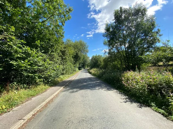 Die Woodgate Lane Mit Bäumen Wildpflanzen Und Blauem Himmel Weeton — Stockfoto