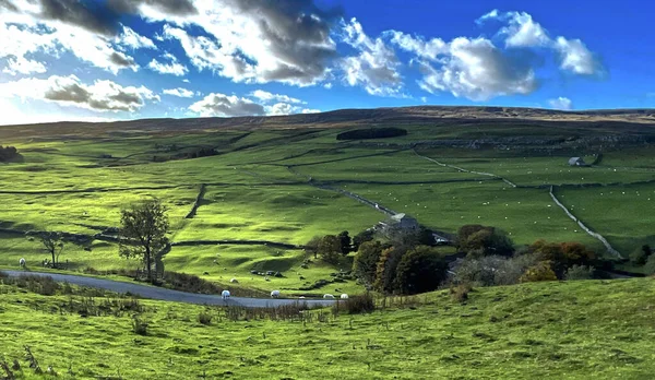 Paisagem Noturna Alto Das Colinas Acima Arncliffe Skipton Reino Unido — Fotografia de Stock