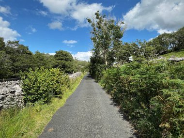 Hubberholme 'dan Cray' in tepelerine doğru tırmanan dar kırsal şerit.