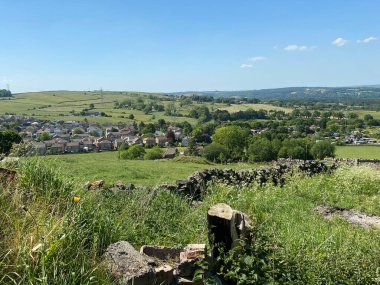 Landscape view, of the countryside, with houses and trees near, Hebden Bridge, Halifax, UK