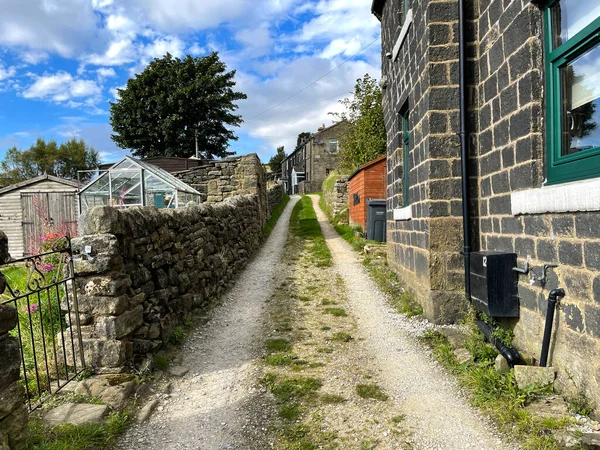 View Bank Dry Stone Wall Old Cottages Allotment Leeming — Stock Fotó