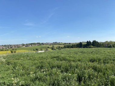 Panoramic view over fields and meadows, looking toward, Allerton, Bradford, Yorkshire