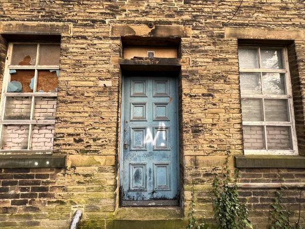 Viktorya Dönemi Taş Binası Eski Mavi Bir Kapısı Ngiltere Nin — Stok fotoğraf