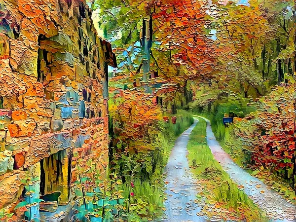 Skipton yakınlarındaki Yorkshire Dales 'de bir araba rayının yanında eski bir taş harabe var.       