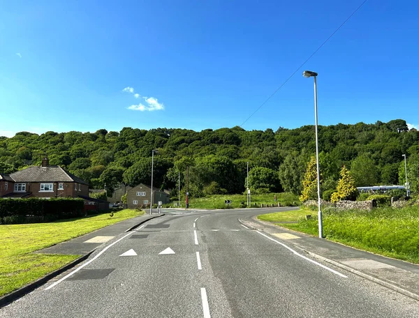 Entlang Schauen Green Lane Mit Häusern Wald Und Blauem Himmel — Stockfoto