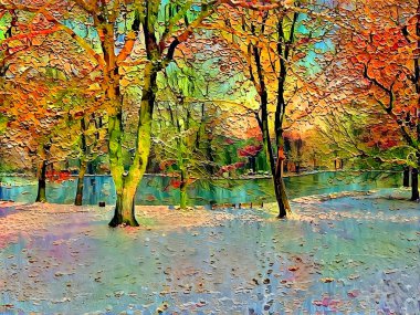 Kış başları kar yağışı, Lister Park, Bradford, İngiltere         