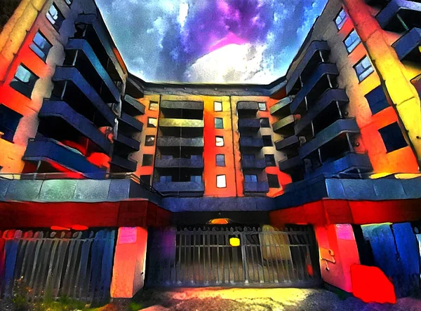 Lägenhet Block Den Postindustriella Staden Bradford Storbritannien Digital Konst — Stockfoto