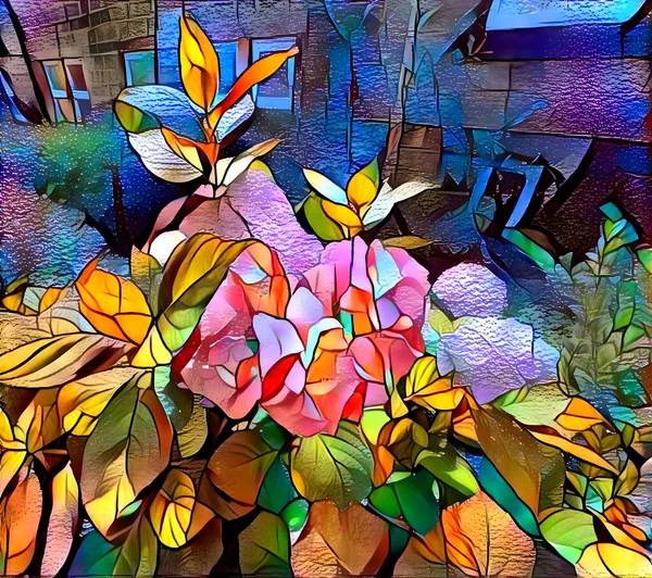 Flowers Next Stone Cottage Digital Art — 图库照片