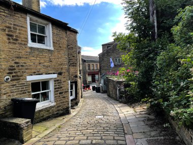 Sapgate Lane, an early Victorian stone cobbled street, in the Bronte village of, Thornton, Bradford, UK