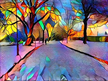 Lister Park, Early Winter Snow,     digital art   (Created from a photo in my Portfolio)