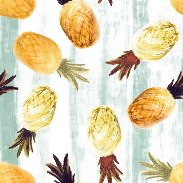 パイナップル手描き すべての繊維パターン ヴィンテージスタイル上 シームレスな背景 夏時間 — ストック写真