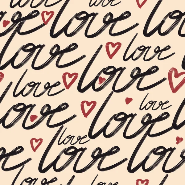 Patrón Inconsútil Corazones Escritura Mano Día San Valentín Sobre Fondo — Foto de Stock