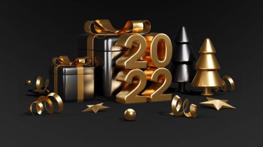 Üç boyutlu görüntüleme. Mutlu yıllar ve Noel arkaplanı gerçekçi canlandırması