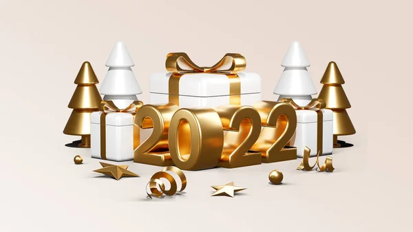 Rendering Happy New Year Christmas Background Realistic Render — Stock Photo, Image