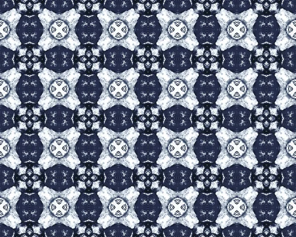 青モロッコモザイク柄 アラビア幾何学模様のタイル 海軍民族の花の床 ヴィンテージ クアトロフォイル スケッチ 水彩幾何学的バティックイカット 青い花のペイント 青い伝統的な花の星 — ストック写真