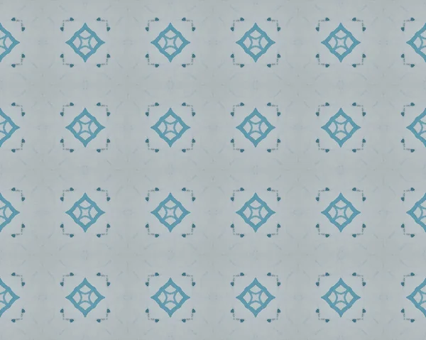 蓝色花卉印刷 阿拉伯饰花 水色几何图层 蓝色印度无尽的设计 蓝色的Boho族 白色东方马赛克印刷品 土耳其几何Batik砖块 — 图库照片