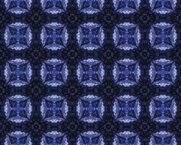 Blue Traditional Endless Ikat Utsmyckad Prydnadskonsistens Vit Etnisk Mönsterkakel Blå — Stockfoto