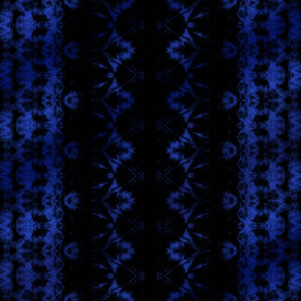 Denim Boho Nyomtatás Fekete Nyakkendős Ecset Fekete Geo Stripe Kék — Stock Fotó