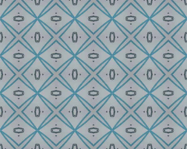 青い民族誌 青スペイン民族バティック 灰色の花のタイル トルコの幾何学的バティックBoho パキスタン幾何学模様の床 ヴィンテージクアトレフォイルの花 — ストック写真