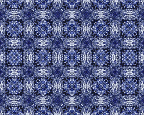 Синій Узбекистан Нескінченний Бохо Denim Floral Flower Tile Індійський Геометричний — стокове фото
