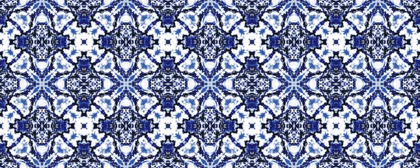 Blauwe Abstracte Mozaïekinkt Boheemse Geometrische Patroon Boho Marine Etnische Batik — Stockfoto