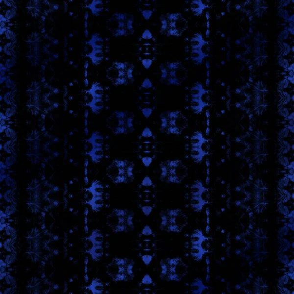 Blauw Geverfd Patroon Zwarte Geo Abstract Zwarte Stamborstel Denim Boho — Stockfoto