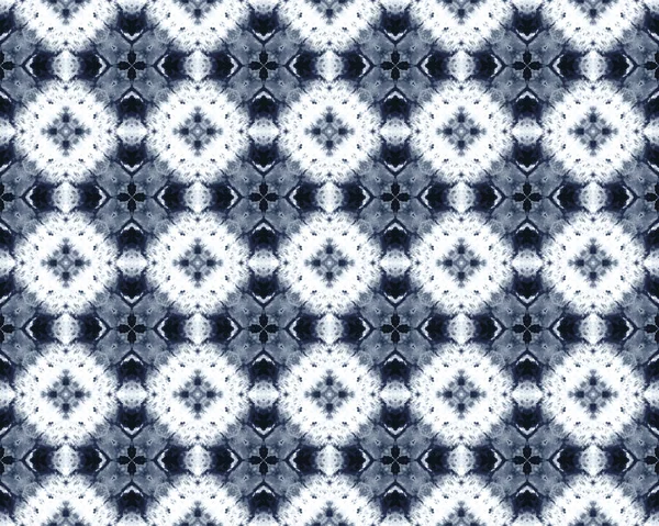 白民族バティックプリント リスボン四重奏曲 青いスペインのエンドレスパターン ブルーパキスタン民族イカット 水彩幾何学フラワーインク トルコ幾何学的パターンBoho 青花絵具 — ストック写真