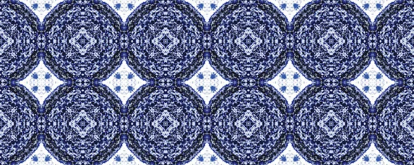 Blå Marockanska Blommiga Ikat Aquarelle Geometric Flower Boho Blå Marocko — Stockfoto