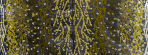 青铜领带 巴蒂克 Aquarelle油漆 肮脏的艺术横幅黄金水彩画 质朴的图形染色 黄色的刷纸 纸油墨水 黑色粗制艺术印刷品 — 图库照片