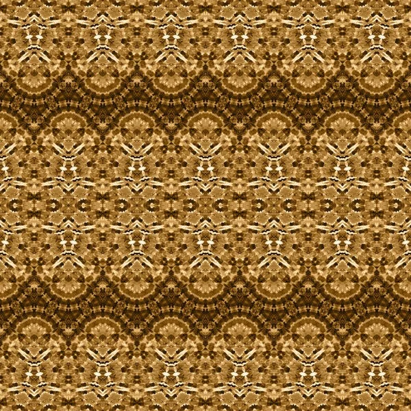 Golden Boho Pattern Brown Ethnic Brush Yellow Seamless Print Brown — Stock Photo, Image